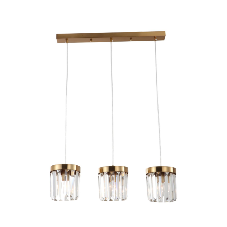 3-ljus E14 Borstad mässing K9 Crystal Bar Pendant Light