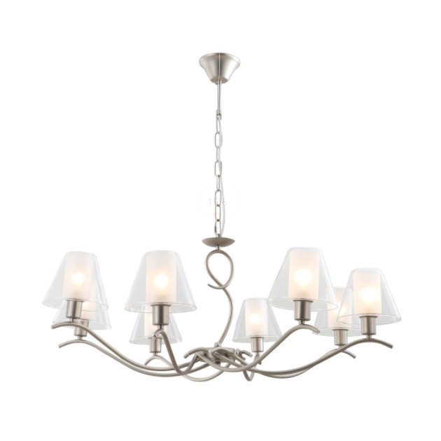8-ljus dubbel glas ljuskrona med satin nickelfinish