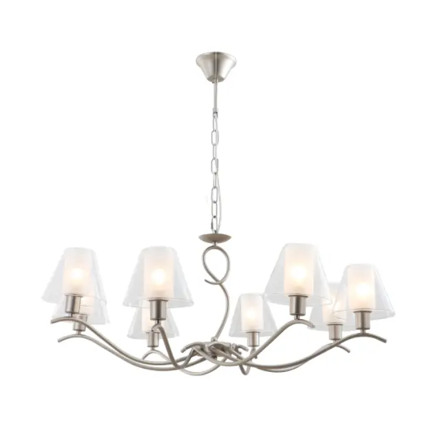 8-ljus dubbel glas ljuskrona med satin nickelfinish