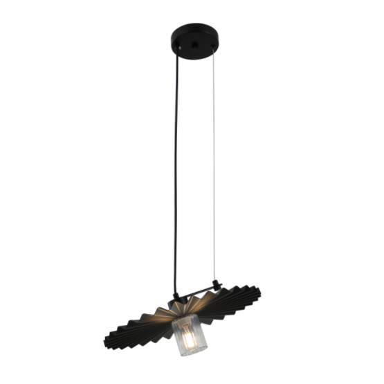 Minimalistisk svart hänglampa med veckad skugga