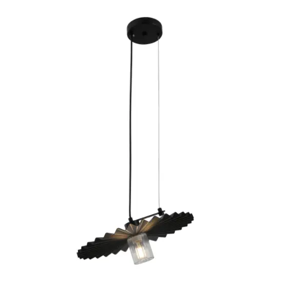 Minimalistisk svart hänglampa med veckad skugga
