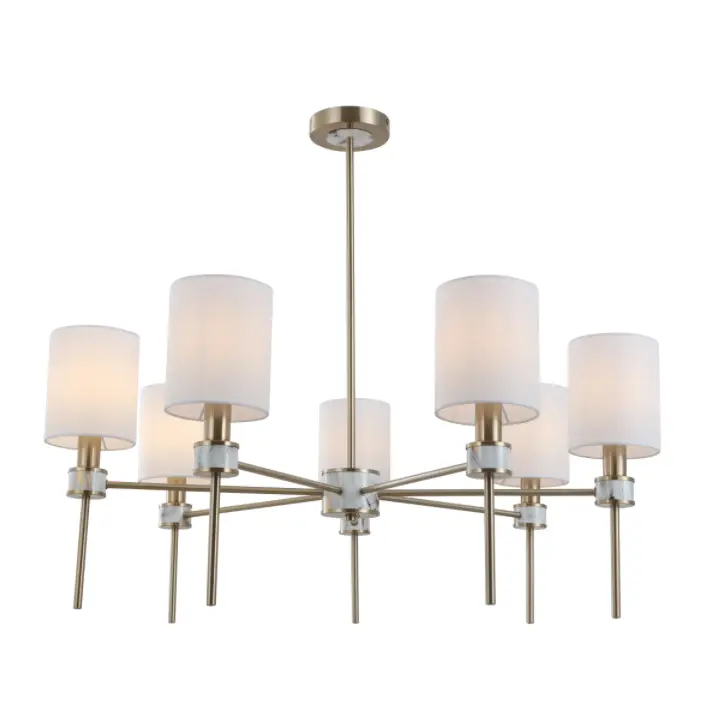 Multi-Lights off-white cylindrisk tygskärm Mässing hängande ljuskrona