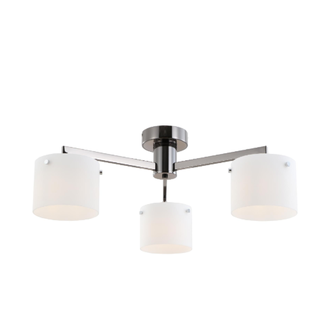 Tre-ljus svart krom vit glas taklampa