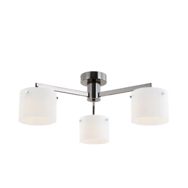 Tre-ljus svart krom vit glas taklampa